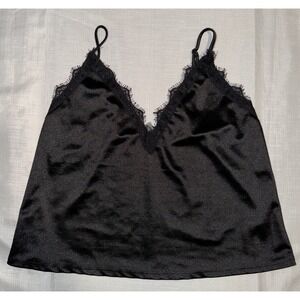 LEITH Satin Lace Cropped Tank Top Camisol XS Black Whimsygoth
